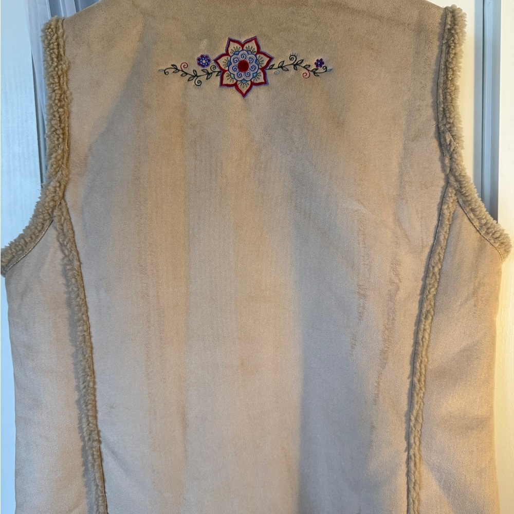 L.L. Bean Tan Vest with Floral Embroidery